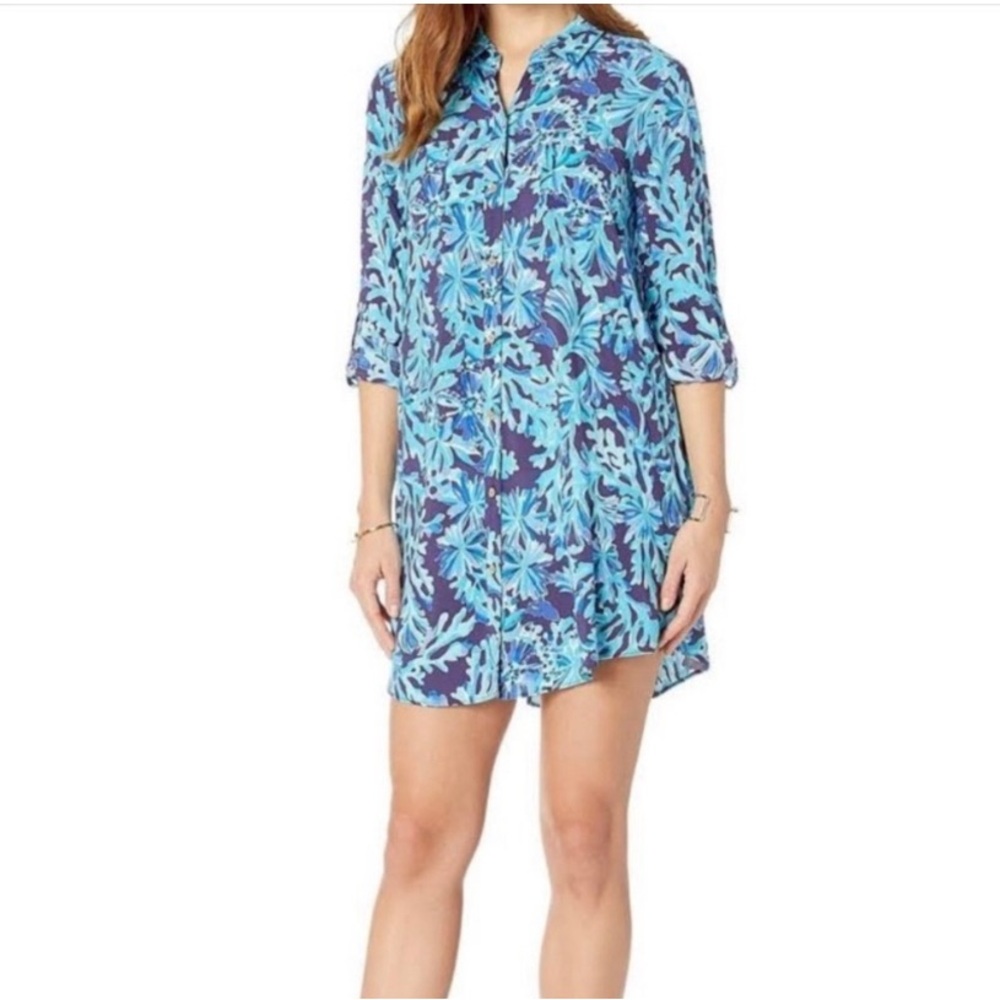 Lilly Pulitzer Natalie bright navy cover up shirtdress xs